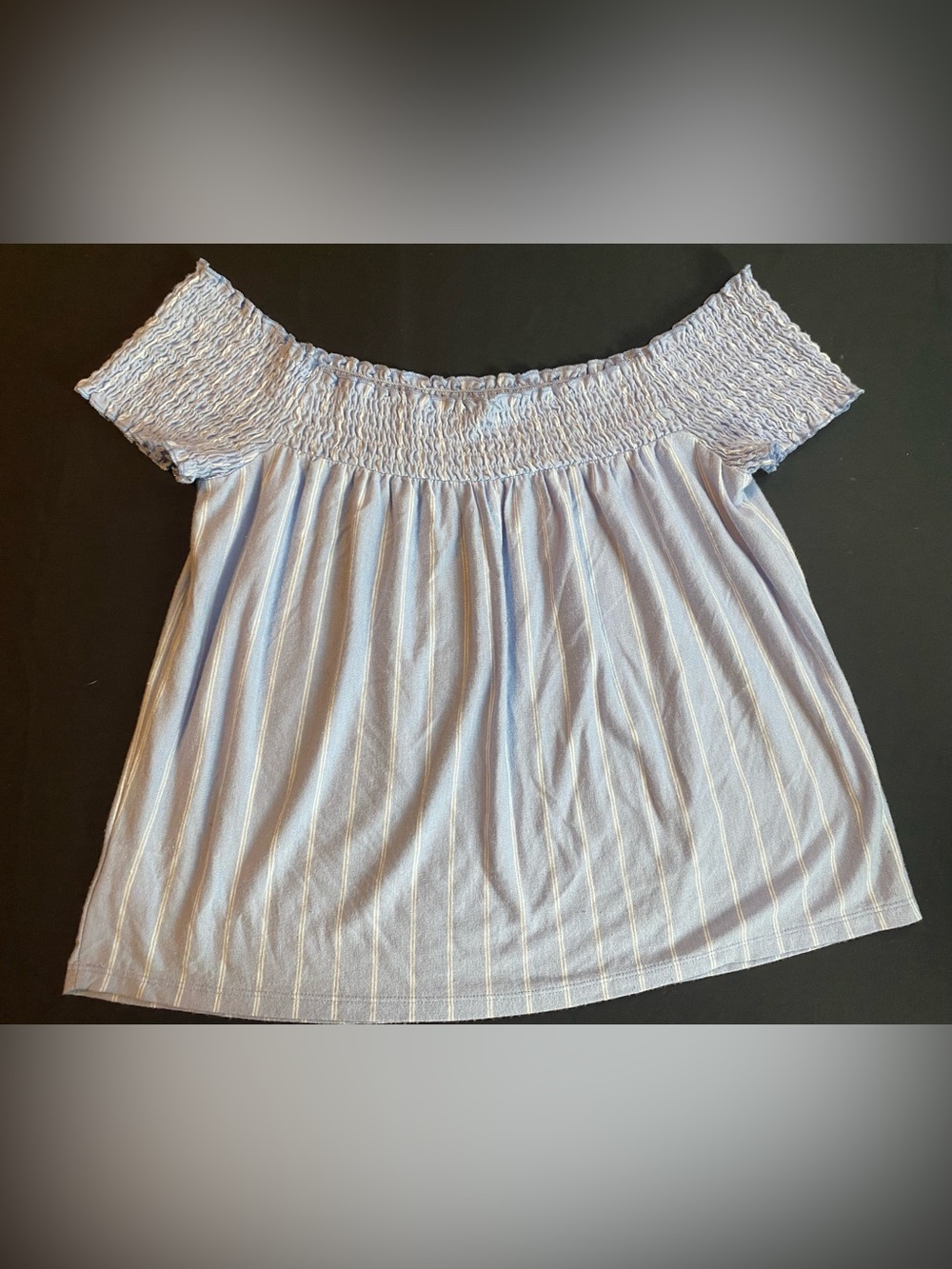 American Eagle Outfitters Light Blue Off-Shoulder Smocked Crop Top